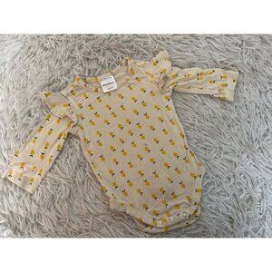 Hanna Andersson Lemon Onesie Long Sleeve Ruffle Detail 0-3 months